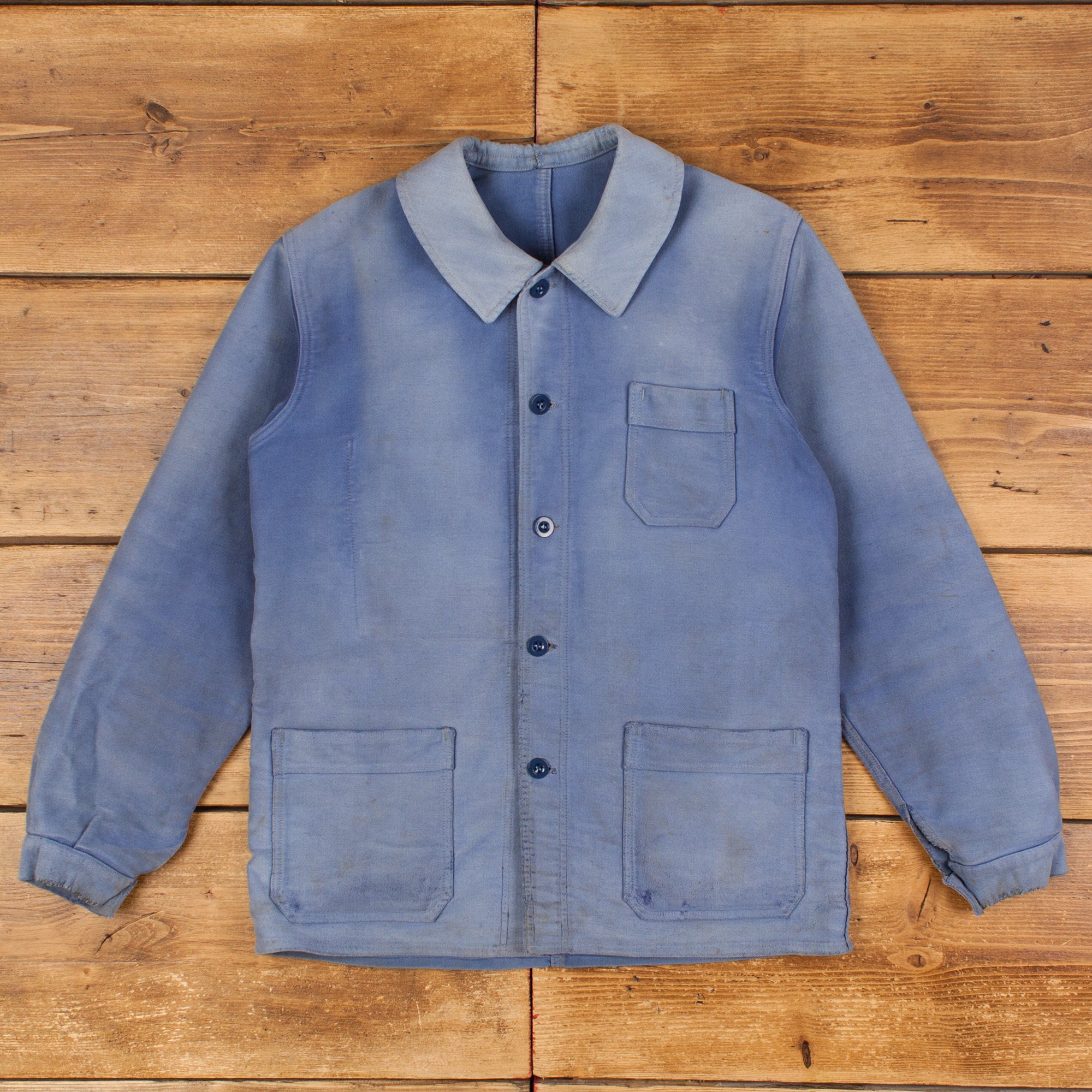 Vintage French Workwear Sun Faded Moleskin Chore Jacket