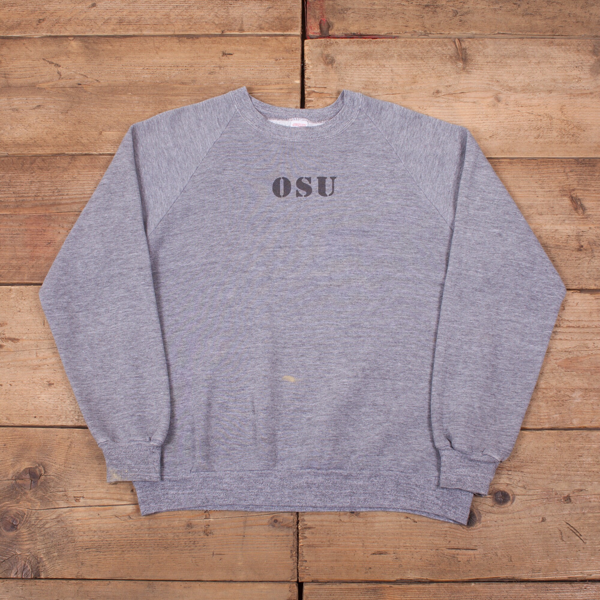 Image of Mens Vintage 80S Jerzees Grey Raglan College Sweatshirt Usa Made L 42" R19259