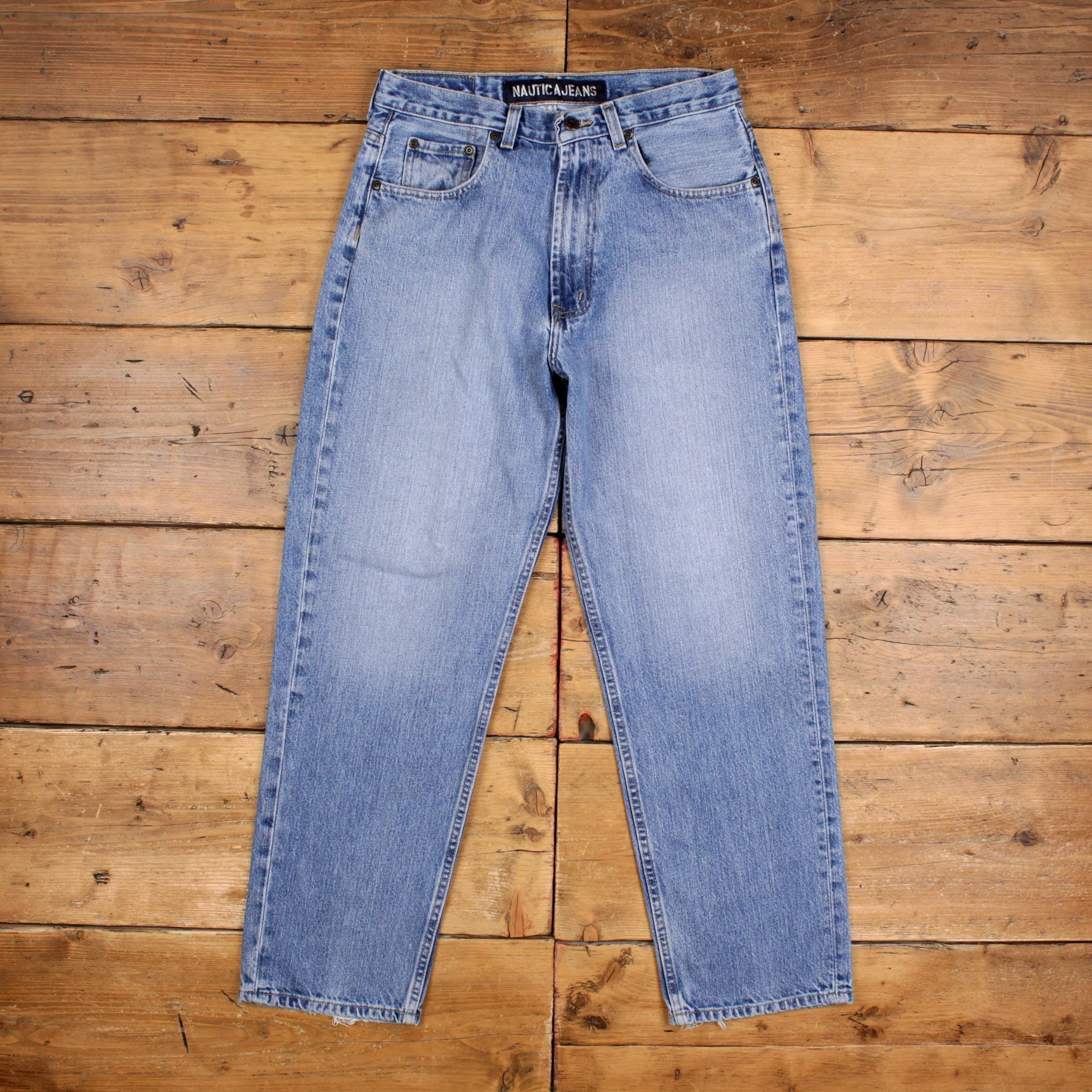 Nautica Baggy Jeans 32x30 Mens Blue Faded Medium Stonewash Zip Mid Rise Denim