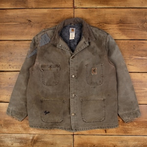 Vintage Carhartt Workwear Jacket L 90s Michigan Patched Faded Blanket USA Made