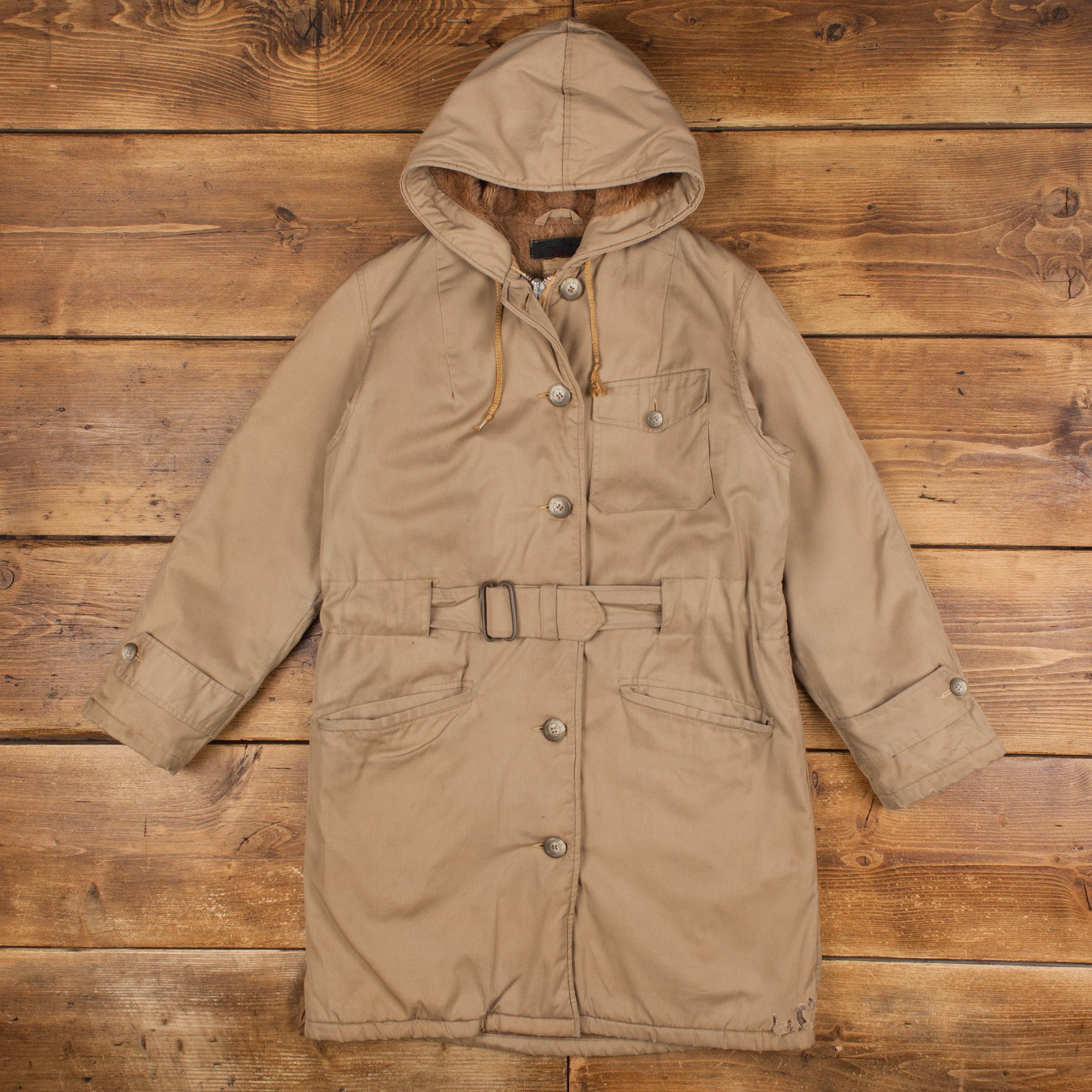 トップス Vintage CAMBER - Light Ounce Zip Parka Vintage Abercrombie Parka Coat S 70s Belted Talon Zip Beige