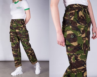 Vintage British Army Camo Cargo Pants Womens Military Pants Trousers Work Army Camouflage Straight Leg