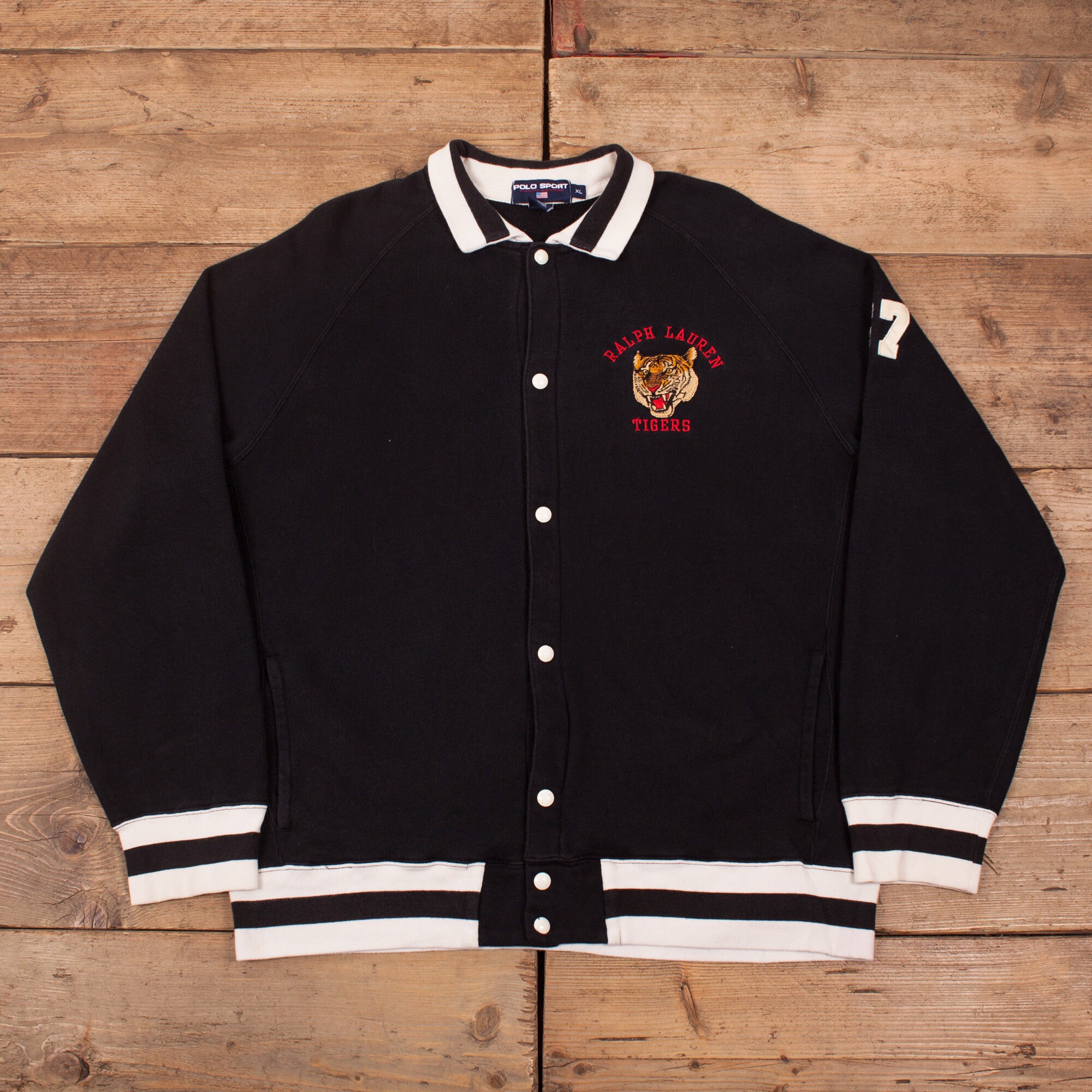 Image of Mens Vintage 90S Polo Sport Tigers Black Sweatshirt Jacket Xl 48" R18591