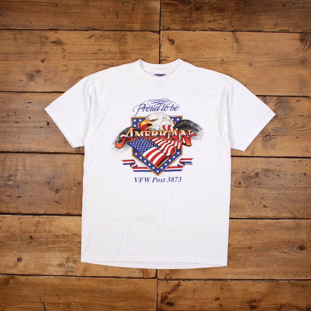 Vintage Jerzees Graphic T Shirt L 90s USA Made American USA Flag