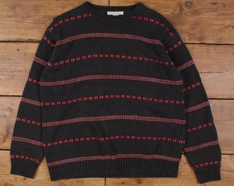 Jersey vintage Geoffrey Beene talla L para hombre, de algodón, a rayas grises.