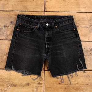 Vintage Levi&#39;s Denim Shorts 34 Levis 501 Raw Hem USA Made Jorts Dark Wash