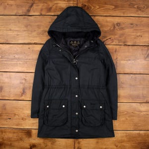 Vintage Barbour Wax Jacket M Durham Blue Womens