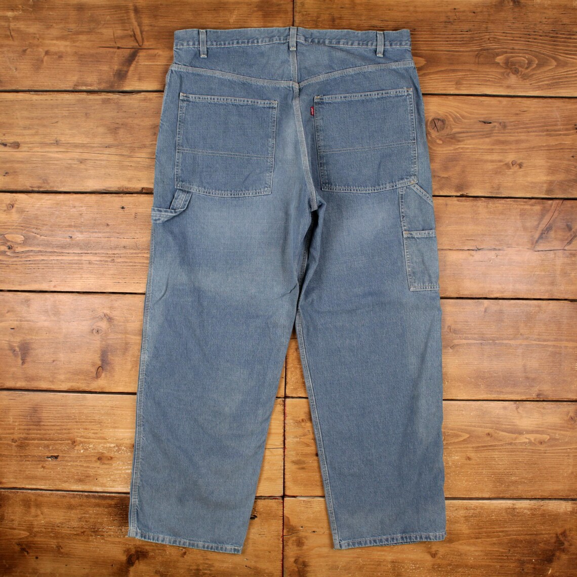 Vintage Levis Carpenter Jeans 40x32 90s Blue Faded Medium Stonewash Wide Denim, foto 2 di 5