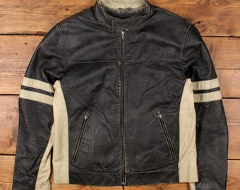 Vintage Danier Lederjacke M Moto Cafe Racer Biker M Schwarz