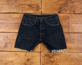 Vintage Levi's Denim Shorts 31 Levis 501 XX Raw Hem Jorts Dark Wash Hot Pants