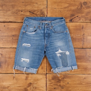 Vintage Levi&#39;s Denim Shorts 27 Levis 501 XX Raw Saum Big E Selvedge Stonewash