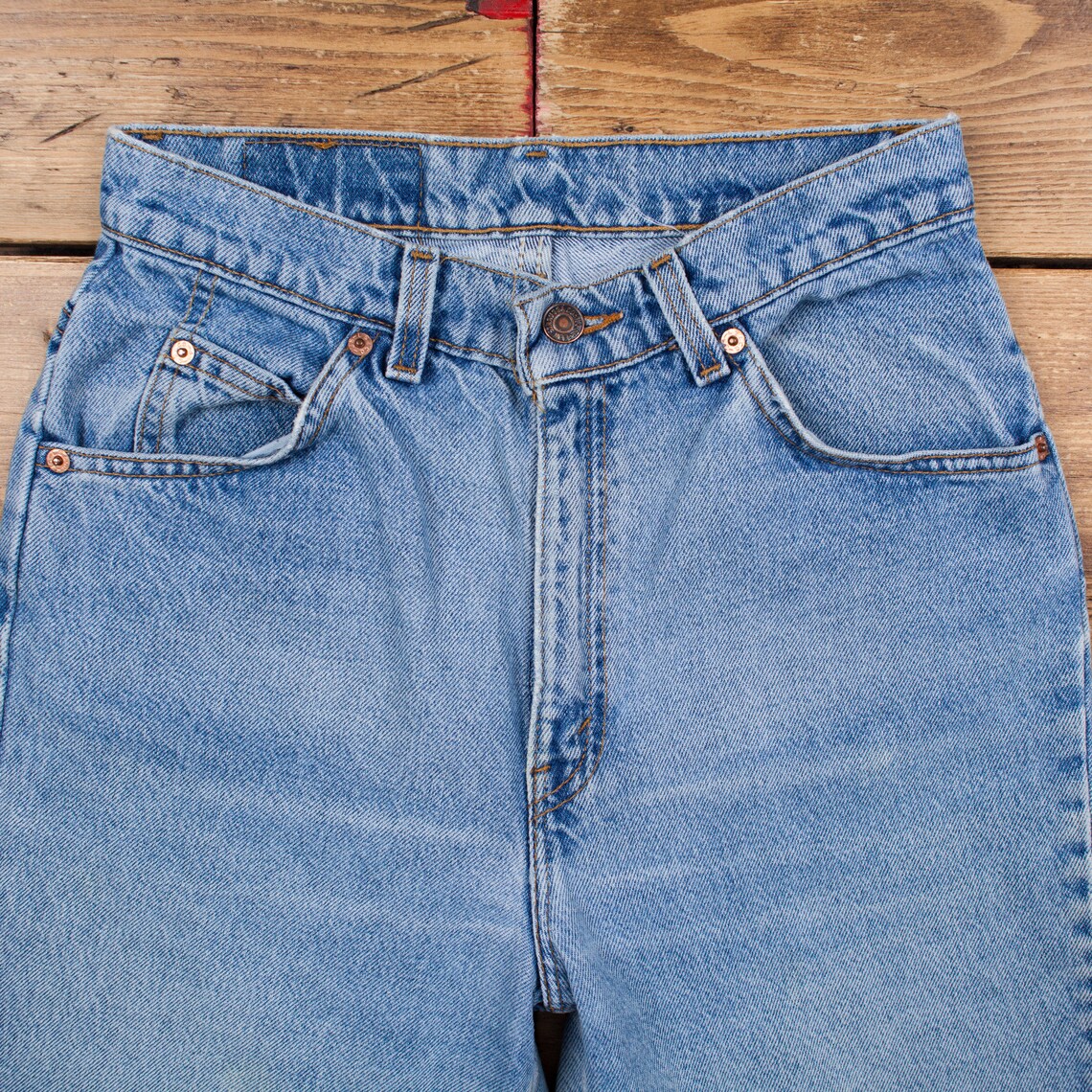 Vintage Levis Jeans 27 x 29 90s Stonewash Tapered Blue Womens Orange Tab Denim, foto 3 di 5