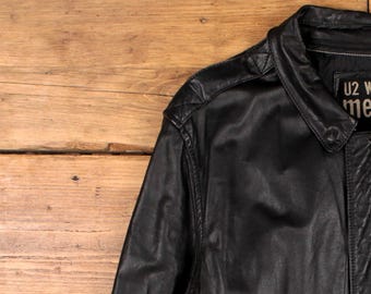 Vintage U2 Wear Me Out Leather Jacket XL 90s Flight A-2 Black