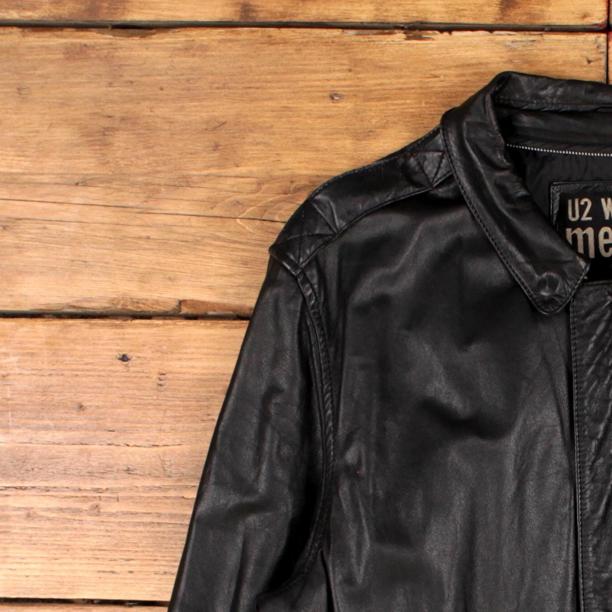 Vintage U2 Wear Me Out Leather Jacket XL 90s Flight A-2 Black