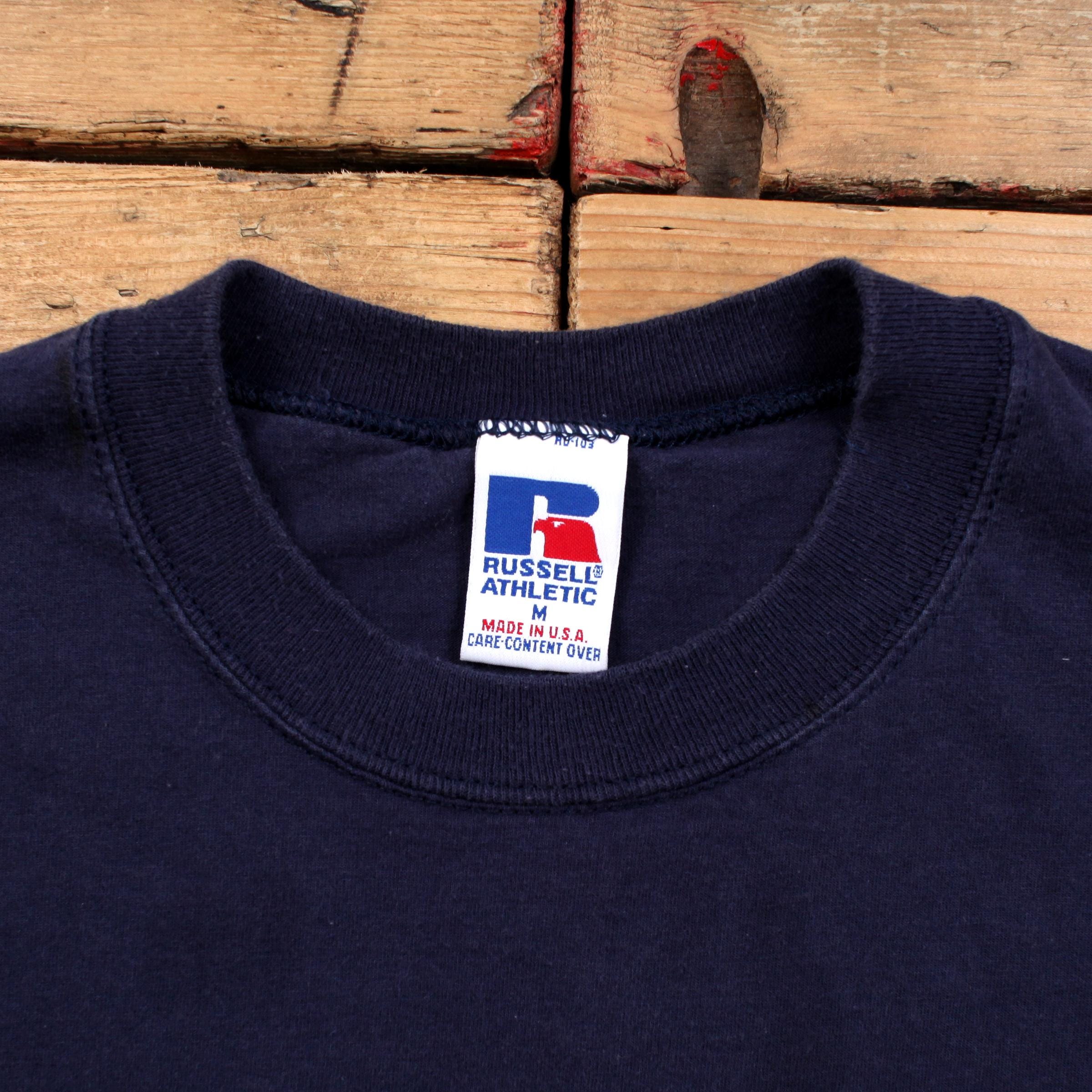 Vintage Russell Athletic Blank T-shirt M Mens Blue 90s USA Made