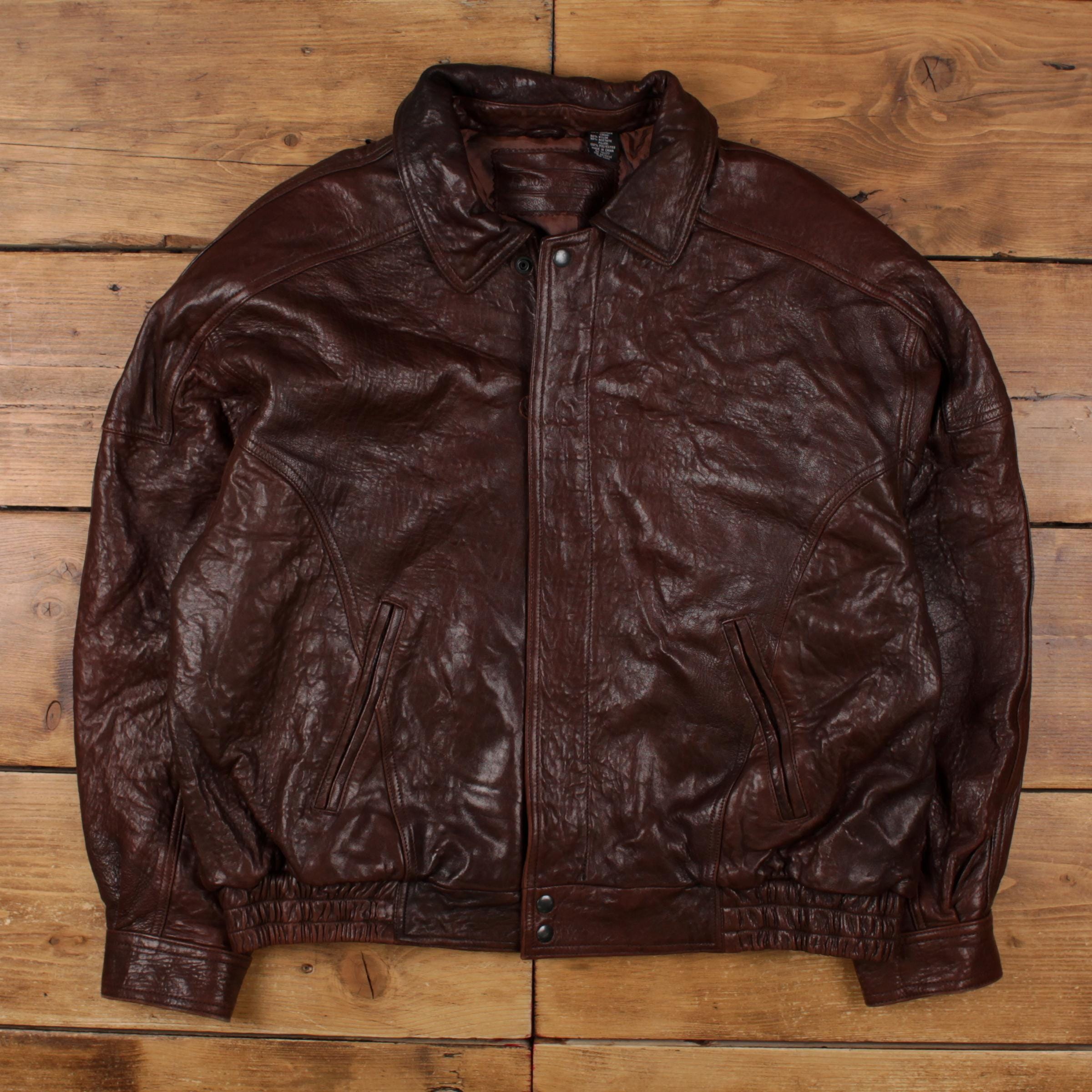 Vintage Croft and Barrow Leather Jacket XL 90s Flight Bomber Brown