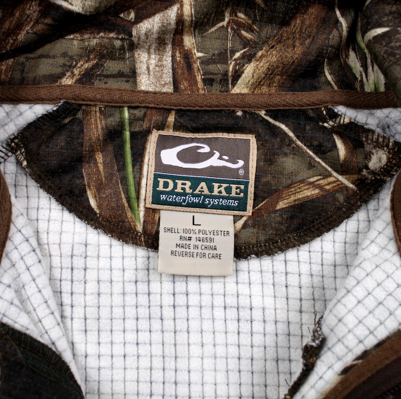 Drake Softshell Fleece L Mens Green Waterfowl Camo 1/4 Zip Hunting Performance image 3
