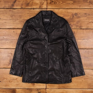 Vintage Adler Leather Jacket L Mob Blazer Car Coat Black Womens Button image 1