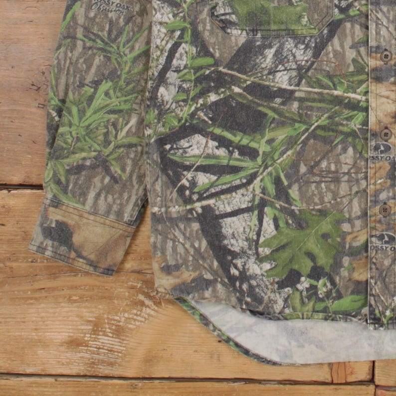 Camisa vintage de roble musgoso con botones de árbol real, talla M, para hombre, manga larga, color marrón camuflaje imagen 6