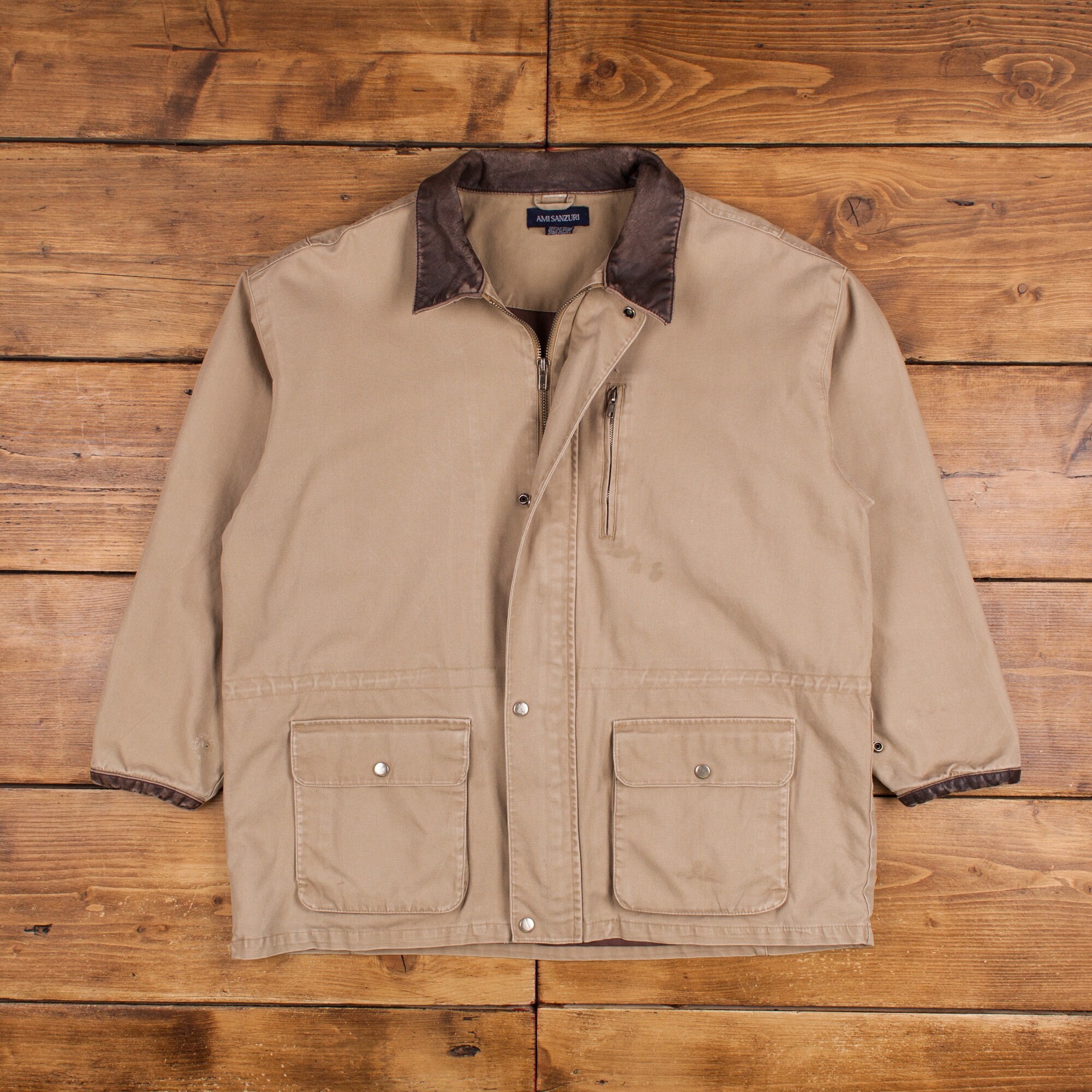 Vintage Ami Sanzuri Workwear Jacket XL Barn Coat Chore Beige Zip