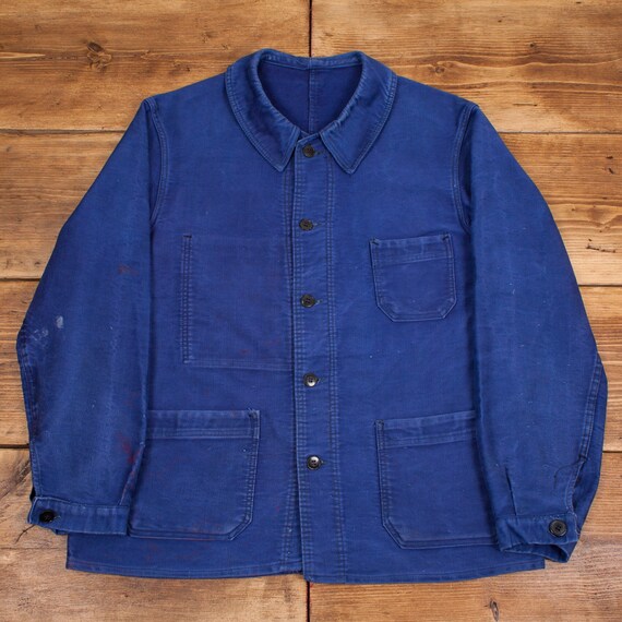 Vintage French Workwear Jacket M Moleskin 50s Chore U… - Gem