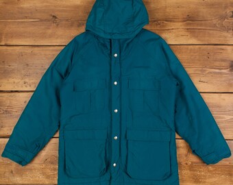 Vintage L.L.Bean Parka Coat M 90s Baxter State Padded Blue Womens Zip Snap