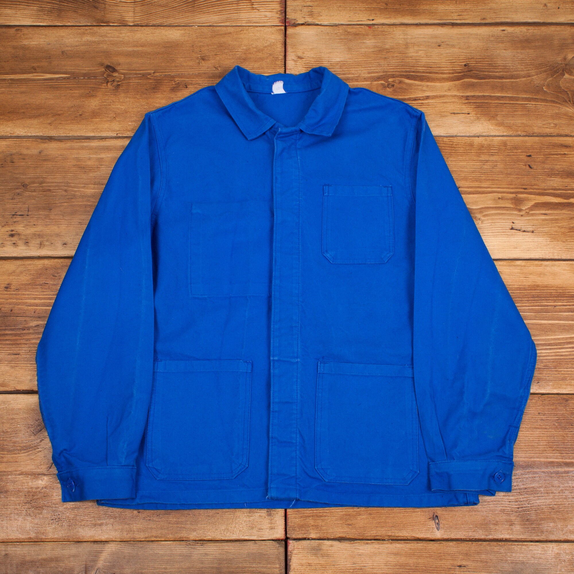 Vintage French Workwear Jacket Medium Cotton Twill Utility Royal