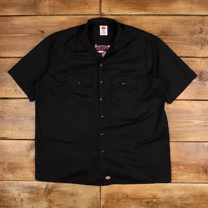 Vintage Dickies Workwear Shirt Button 2XL Mens Short Sleeve Black Solid