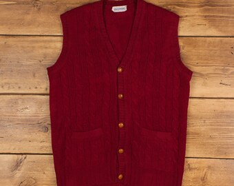 vintage Cranmore Cardigan M 80s Col V Laine Rouge