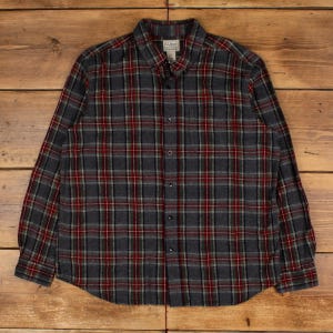 L.L. Bean Flanellskjorta L Herr Knapp Bomull Rutig Fickor Utomhus Vandring Grå