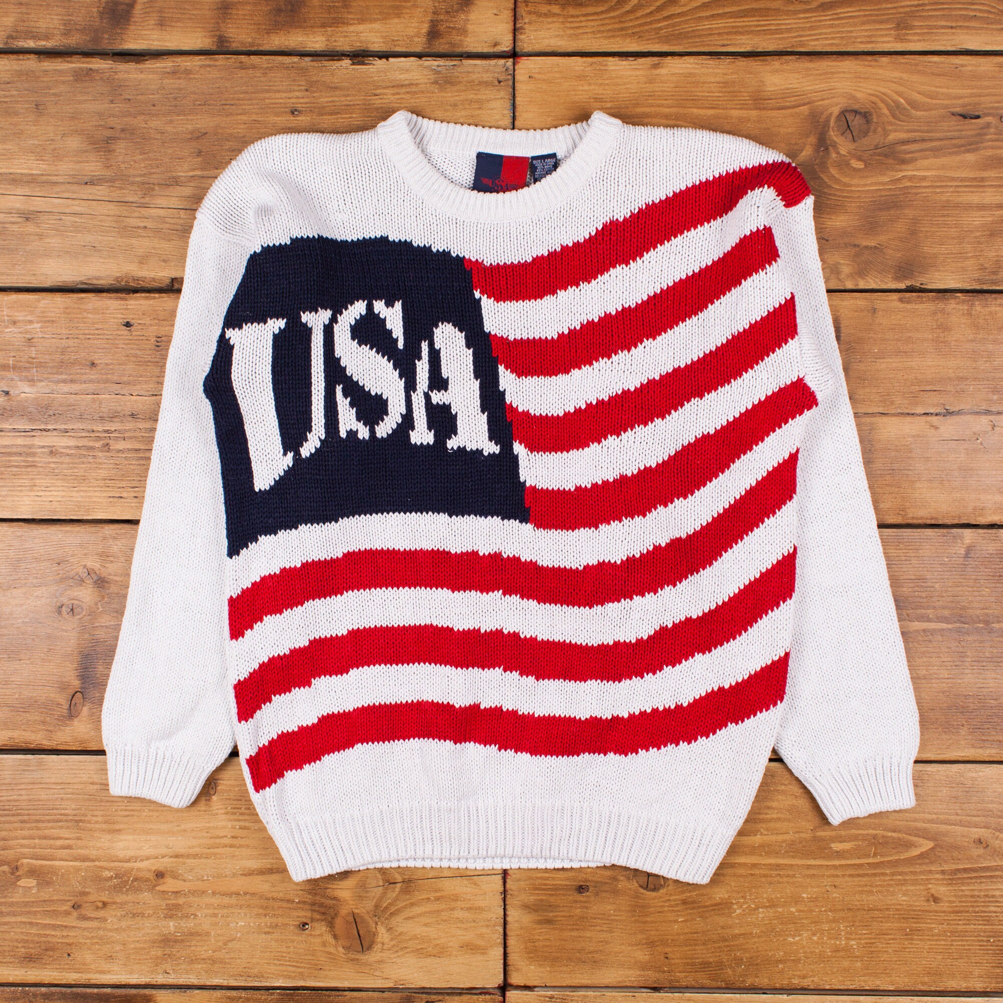 売り人気 vintage broken sweater USA flag 星条旗 Ｌ - トップス
