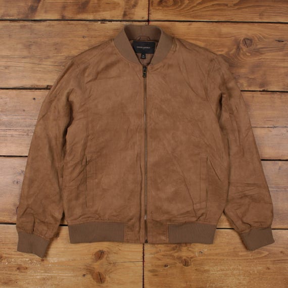 Banana Republic Bomber Jacket M Mens Brown Faux Suede Lined Casual