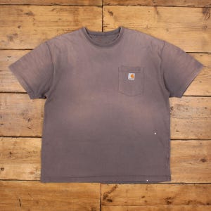 Vintage Carhartt Logo T Shirt 2XL Pocket Faded Grey Tee