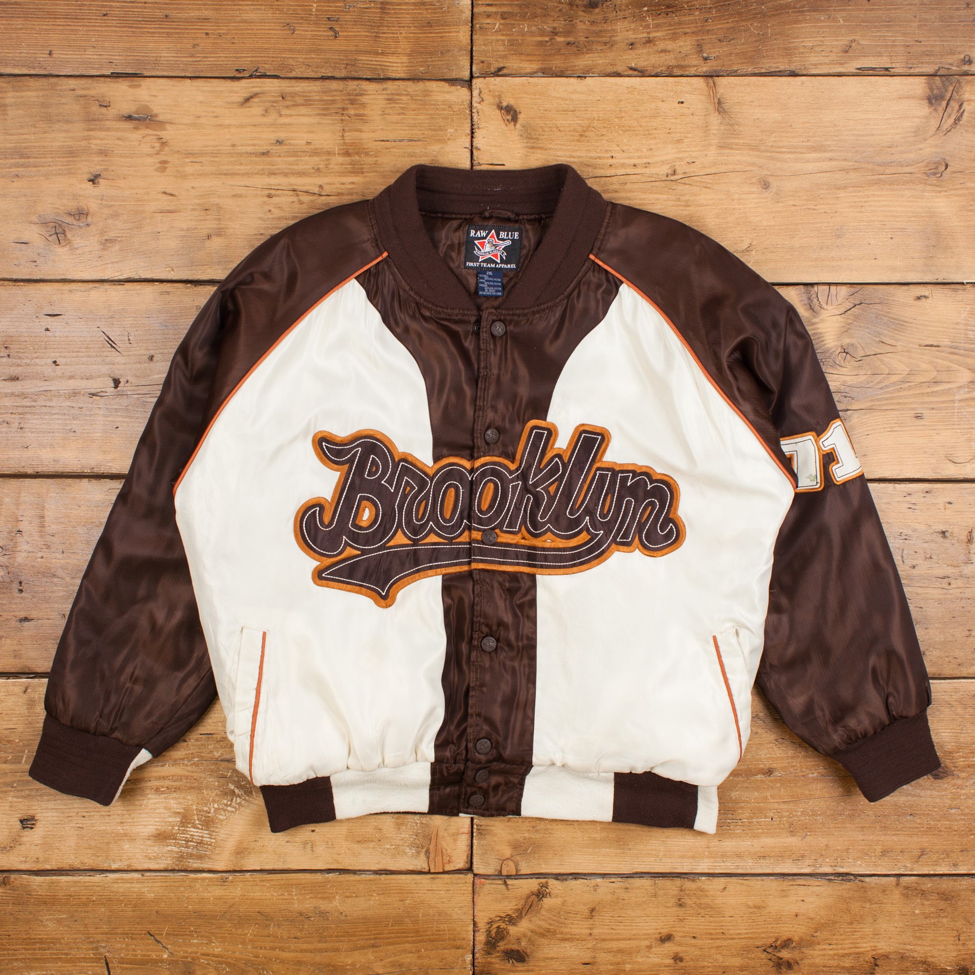 Vintage Raw Blue Varsity Jacket 2XL 80s Bomber Raglan Satin