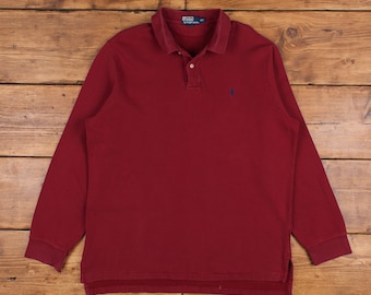 Vintage Ralph Lauren Logo Sweatshirt 2XL Polo Red Collared Pullover Jumper