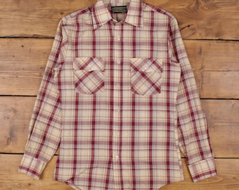【70s  vintage】sears WESTERN WEAR Check Vintage 70s Sears Western Wear Brown Plaid Long Sleeve Shirt
