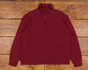 Vintage Ralph Lauren 1/4 Zip Jumper Sweater L Quarter Zip Logo Collared Red