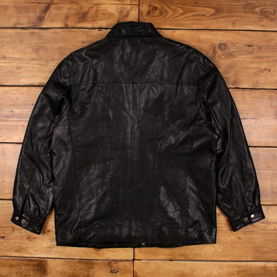 Vintage Kirkland Signature Leather Jacket L Mens 90s Black Full