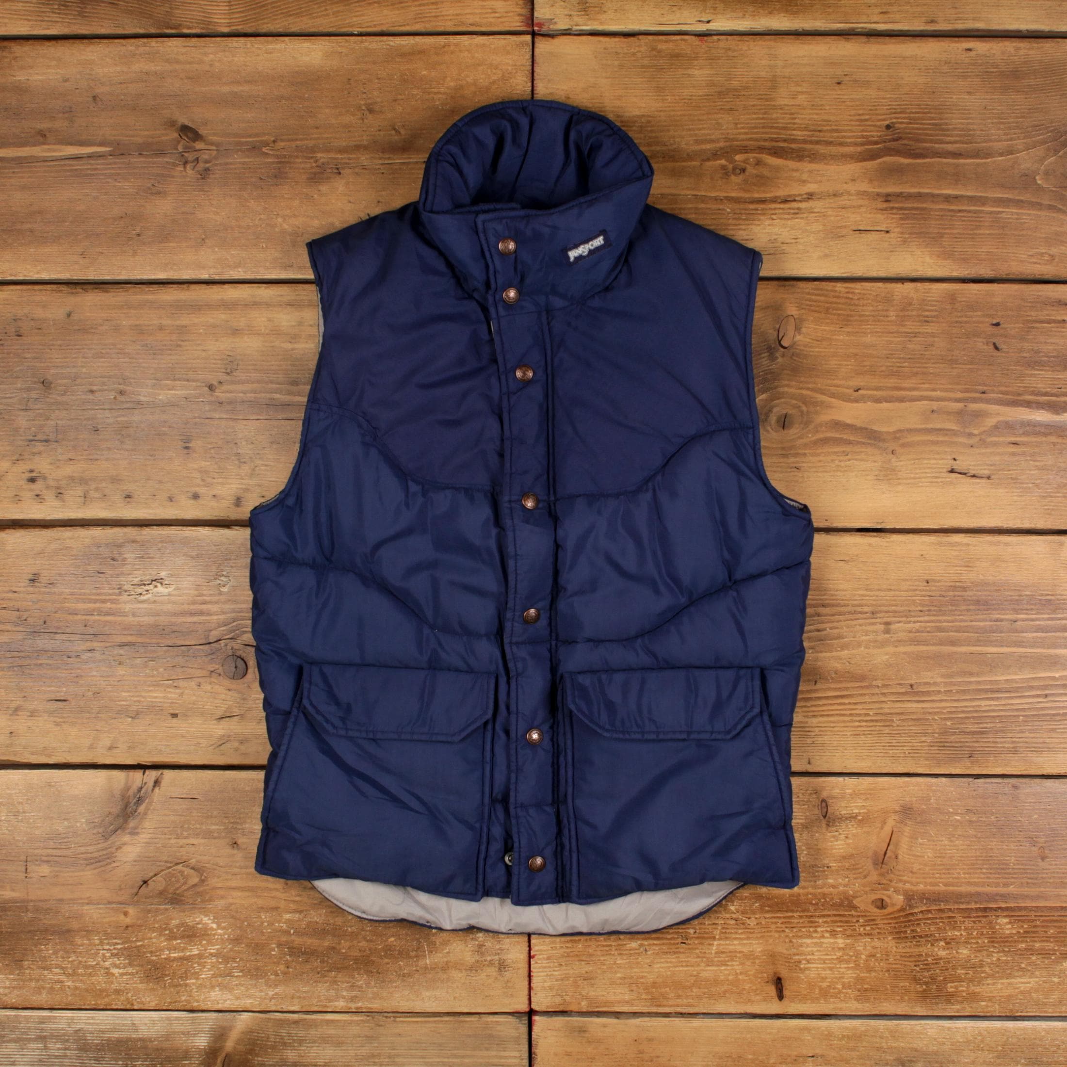 Gilet Doudoune Homme JanSport – Gris, Taille L – Vintage 90s, En Coton Et Polyester