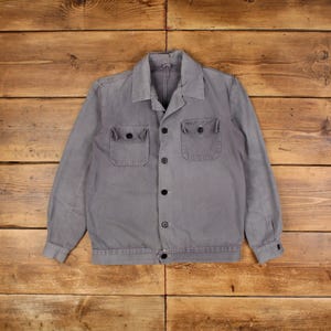 Vintage French Workwear Jacket M Distressed Grey Button Chore Utility Cotton