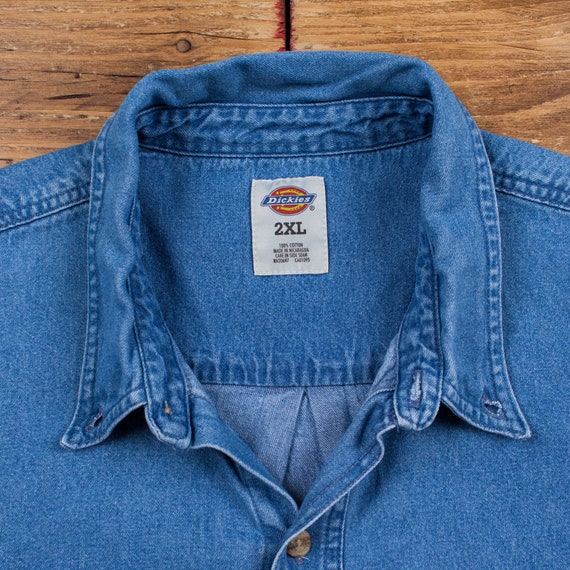 Vintage Dickies Workwear Shirt Button 2XL Denim M… - image 5