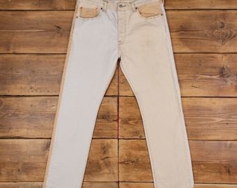 vintage Jeans Levis 501 33 x 30, délavage clair droit beige denim à languette rouge