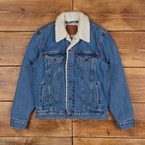 Vintage Levi's Denim Jacket XS Sherpa Lined Big E Blue Snap