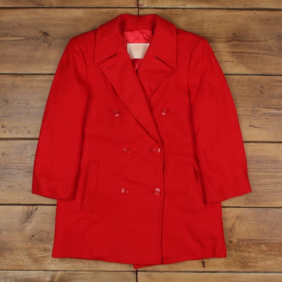 Vintage Pendleton Wool Jacket S 90s Pea Coat USA Made Red Womens