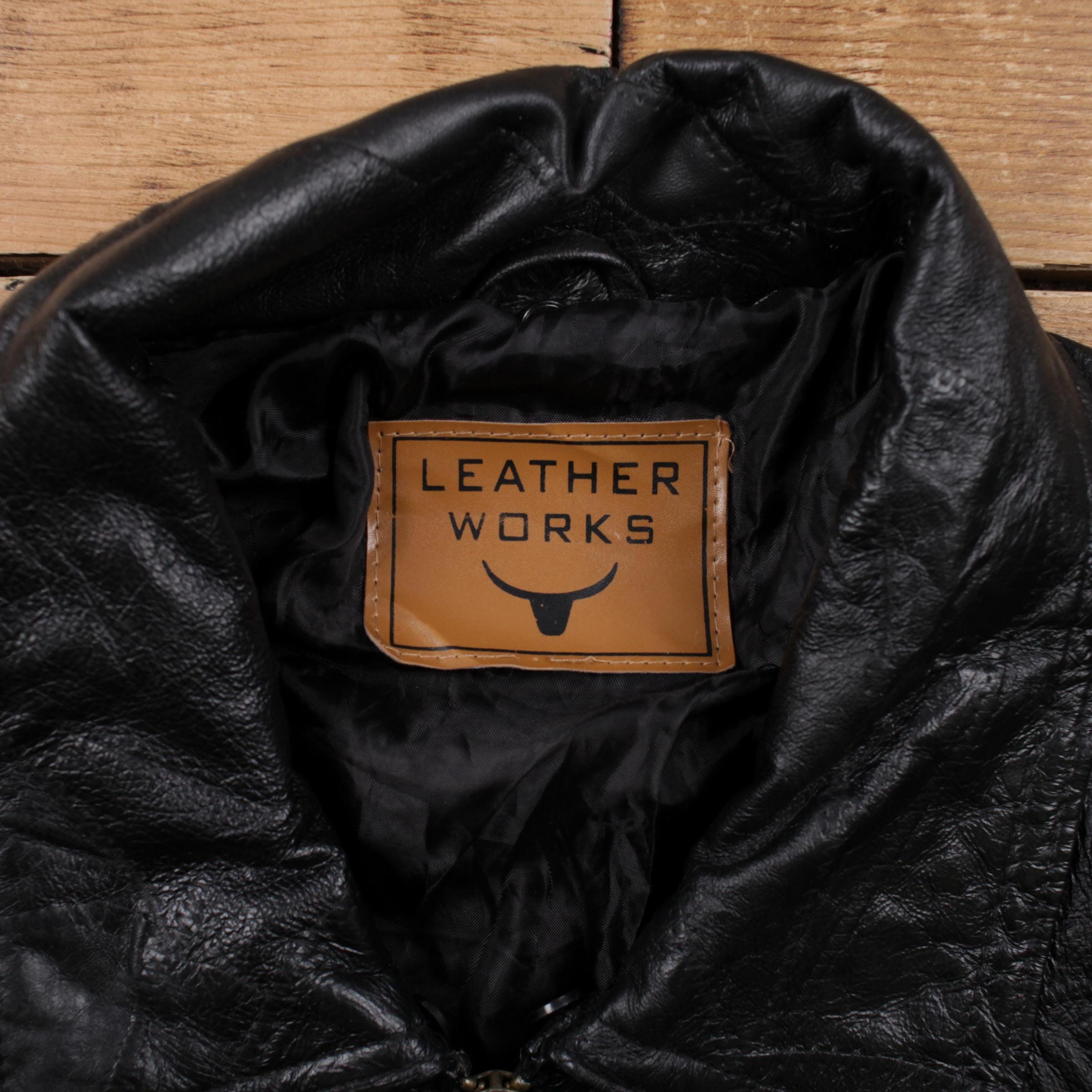 Vintage Leather Works Leather Jacket XL Patchwork Bomber Black