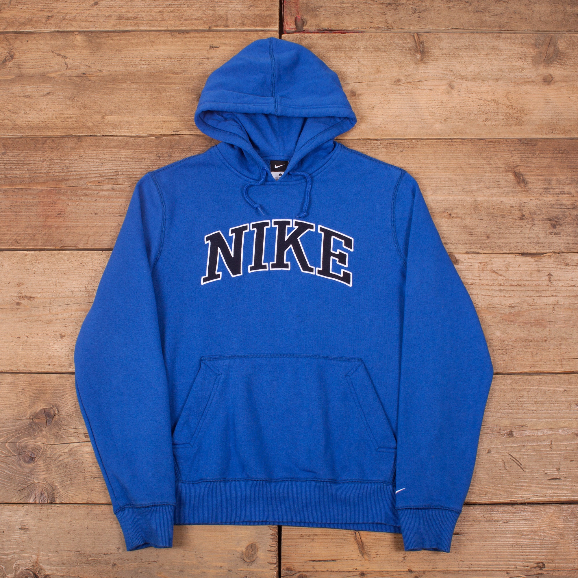 Image of Mens Vintage 00S Nike Blue Spell Out Swoosh Hoodie Sweatshirt Medium 40" R19025