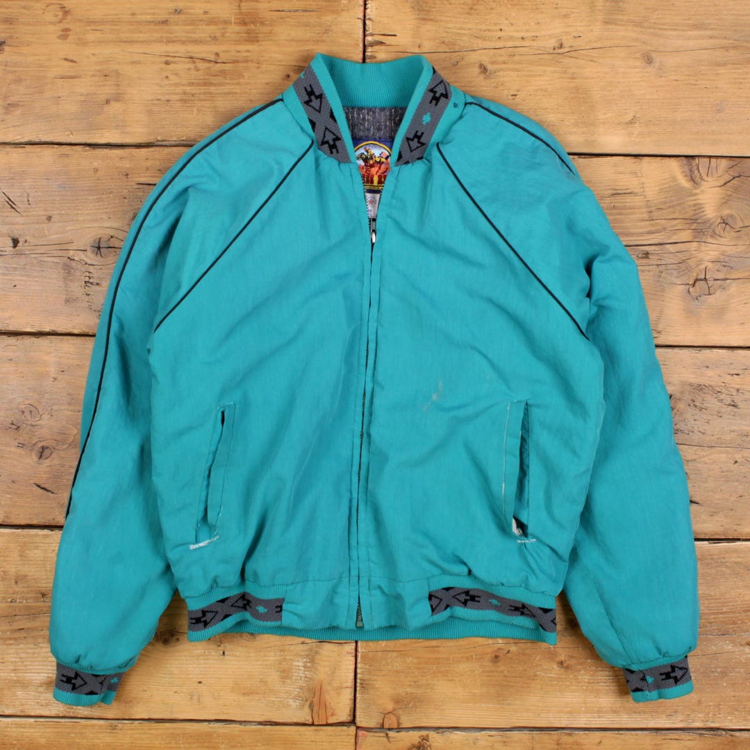 Vintage Express Rider Bomber Jacket M Mens 80s Blue USA Made Aztec ...