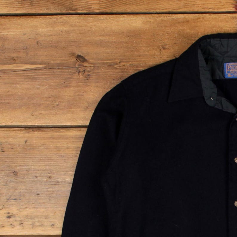 Camisa vintage Pendleton talla M para hombre, con botones, de lana, con coderas, ideal para trabajos al aire libre, color azul. imagen 5