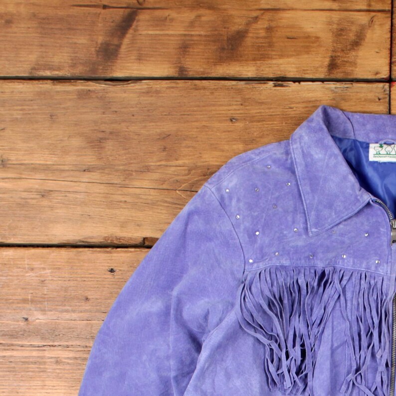 Vintage The Quacker Factory Leather Jacket 2XL Western Suede Fringed Purple image 5