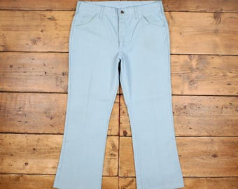 Vintage Lee Chino Pants Trousers 36x29 USA Made 70s Talon Zip Slacks Mens Blue
